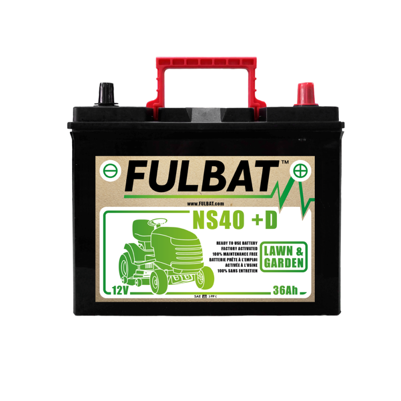 FULBAT BATTERIE NS40 (+D) Ca/Ca 12V 36 Ah 195-126-221 - / + NS40D ISEKI BORNES JAPONAISES AVEC ADAPTEURS FOURNIS