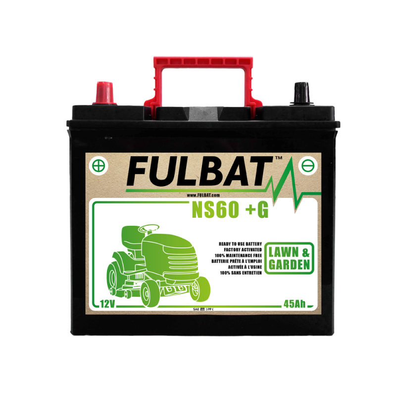 FULBAT BATTERIE NS60 (+G) Ca/Ca 12V 45 Ah - NS60G KUBOTA BORNES JAPONAISES AVEC ADAPTEURS FOURNIS