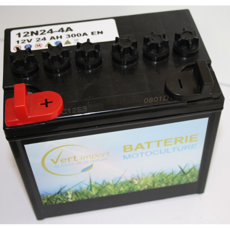 Batterie tracteur tondeuse SANS ACIDE U19, 12 V, 24Ah, borne + à gauche