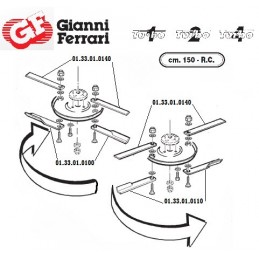 Couteau ventilé gauche tondeuse Gianni Ferrari, 150RC,  01.33.01.0110, 0133010110
