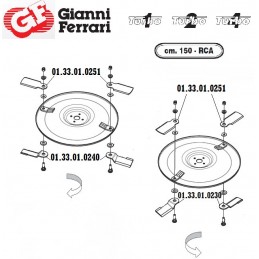 Couteau ventilé gauche tondeuse Gianni Ferrari, 150RCA,  01.33.01.0240, 0133010240