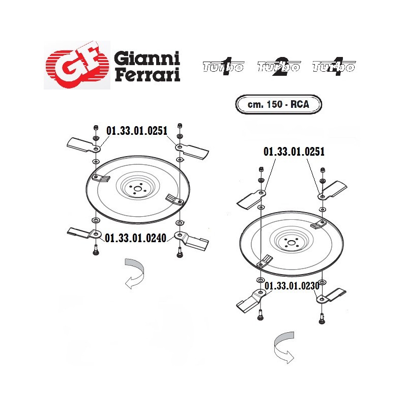 Couteau ventilé gauche tondeuse Gianni Ferrari, 150RCA,  01.33.01.0240, 0133010240