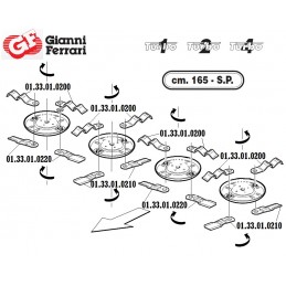 Couteau contrecoudé supérieur tondeuse Gianni Ferrari, 165SP,  01.33.01.0200, 0133010200